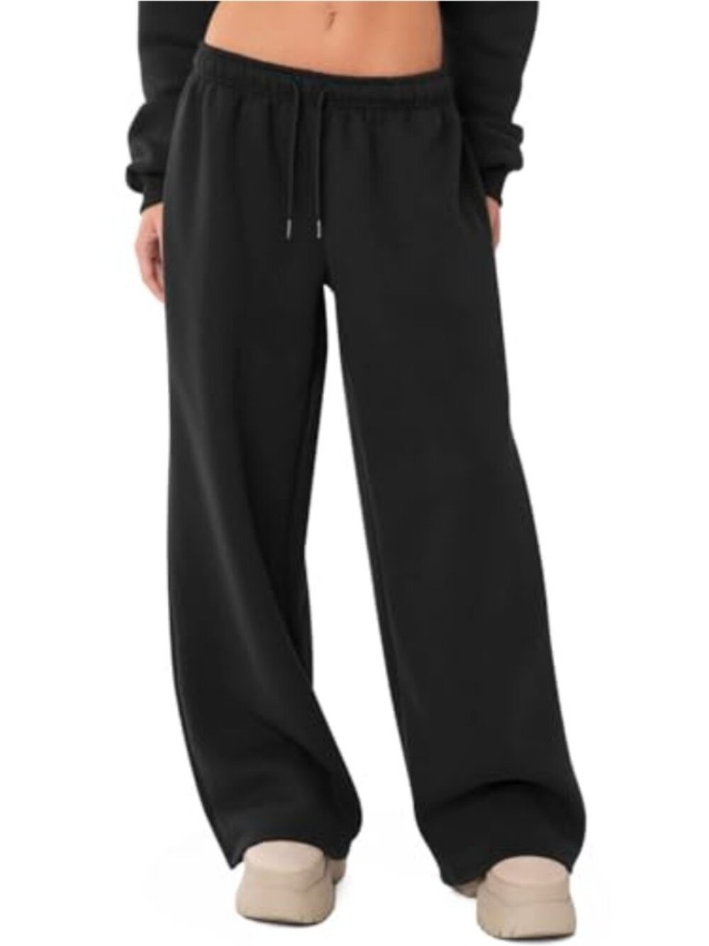 Wide Leg Fleece Lined Sweatpants Drawstring Pockets Athletic Lounge